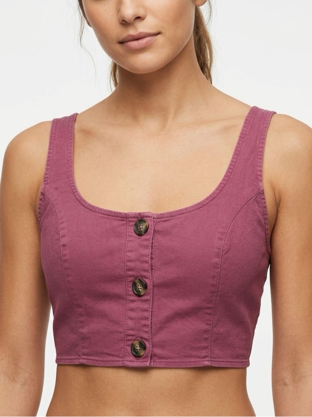 Abercrombie & Fitch Button Front Crop Top Small Mauve Pink Smocked Back Tank